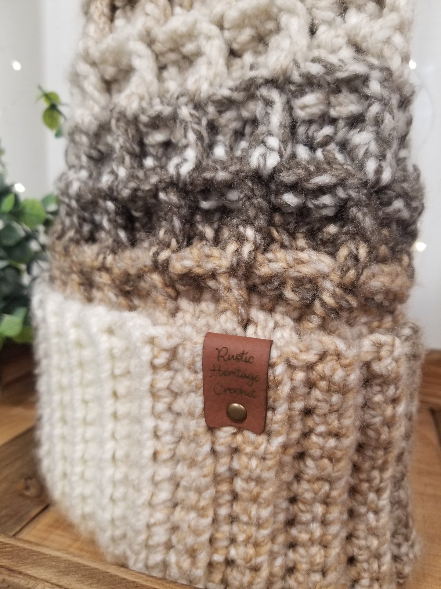 Waffle Style Adult Beanie with Pom - NATURAL BROWN TONES