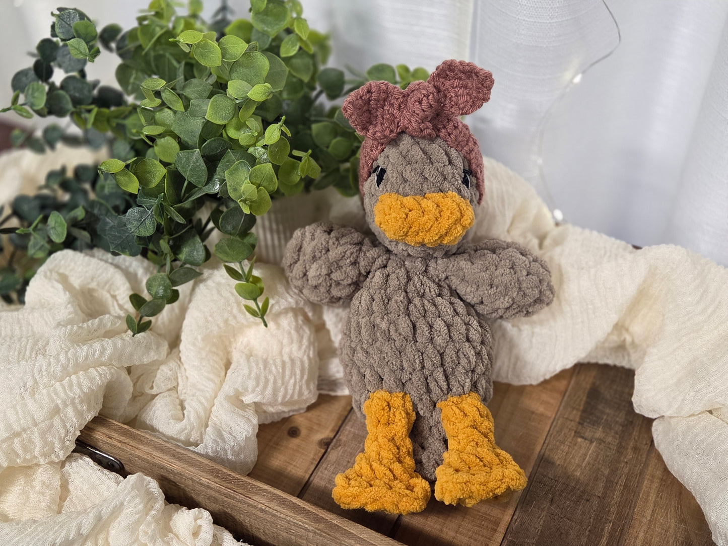 Baby Della Duck - Light Brown Duck with Pink Headband