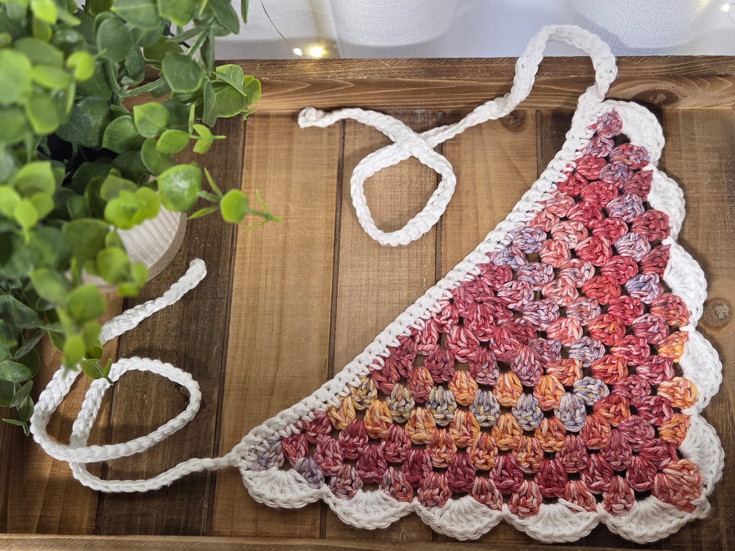 Granny Stitch Bandana - Harvest Reds with White Edging