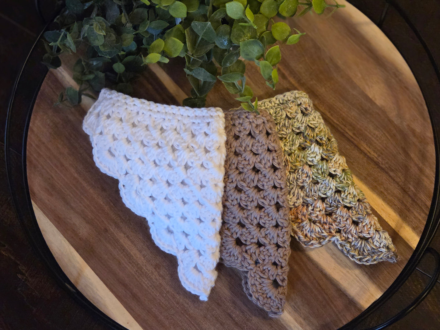Granny Stitch Bandanas - SET OF 3 - White, Brown, and Moonlit Frost